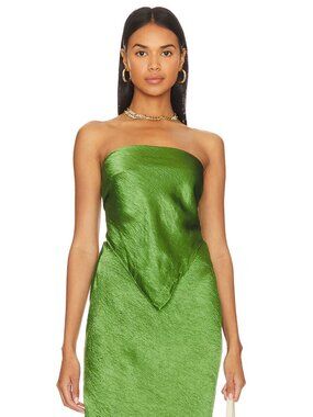 Enza Costa Scarf Top in Grass Green OS Lightweight Crinkled Satin Kerchief hem
